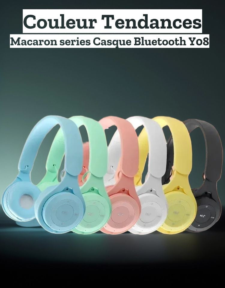 Casque Bluetooth Sans Fil Y08 – Style Macaron & Performances Gaming