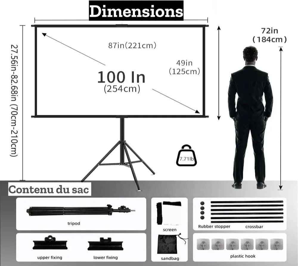 Écran de Projection pour Mini Vidéo Projecteur MIXITO Portable 16:9 HD