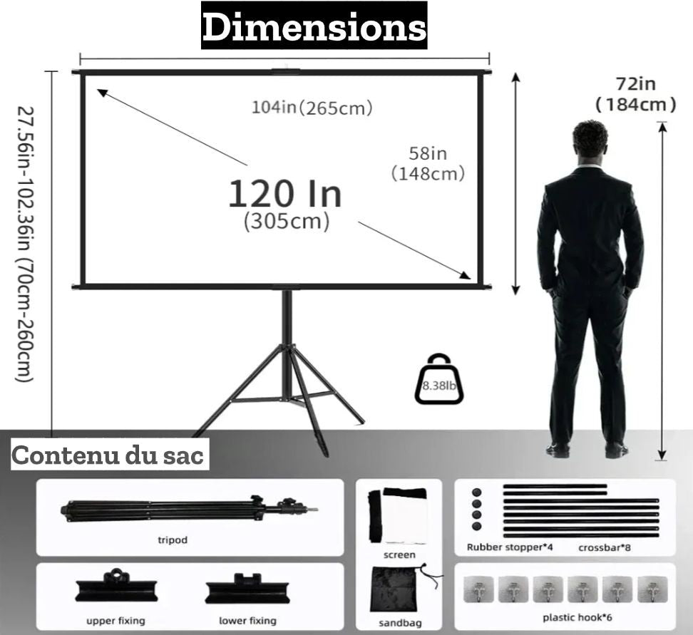 Écran de Projection pour Mini Vidéo Projecteur MIXITO Portable 16:9 HD