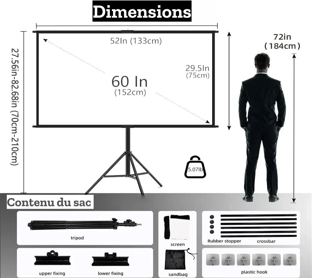 Écran de Projection pour Mini Vidéo Projecteur MIXITO Portable 16:9 HD