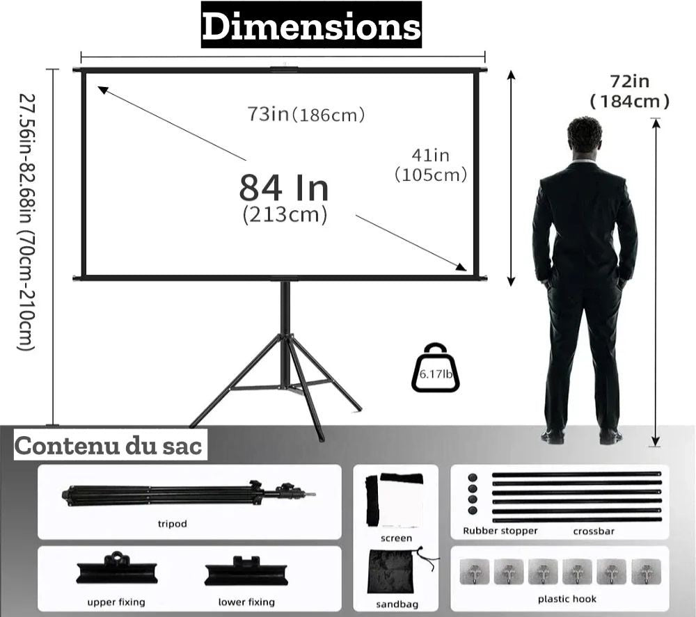 Écran de Projection pour Mini Vidéo Projecteur MIXITO Portable 16:9 HD