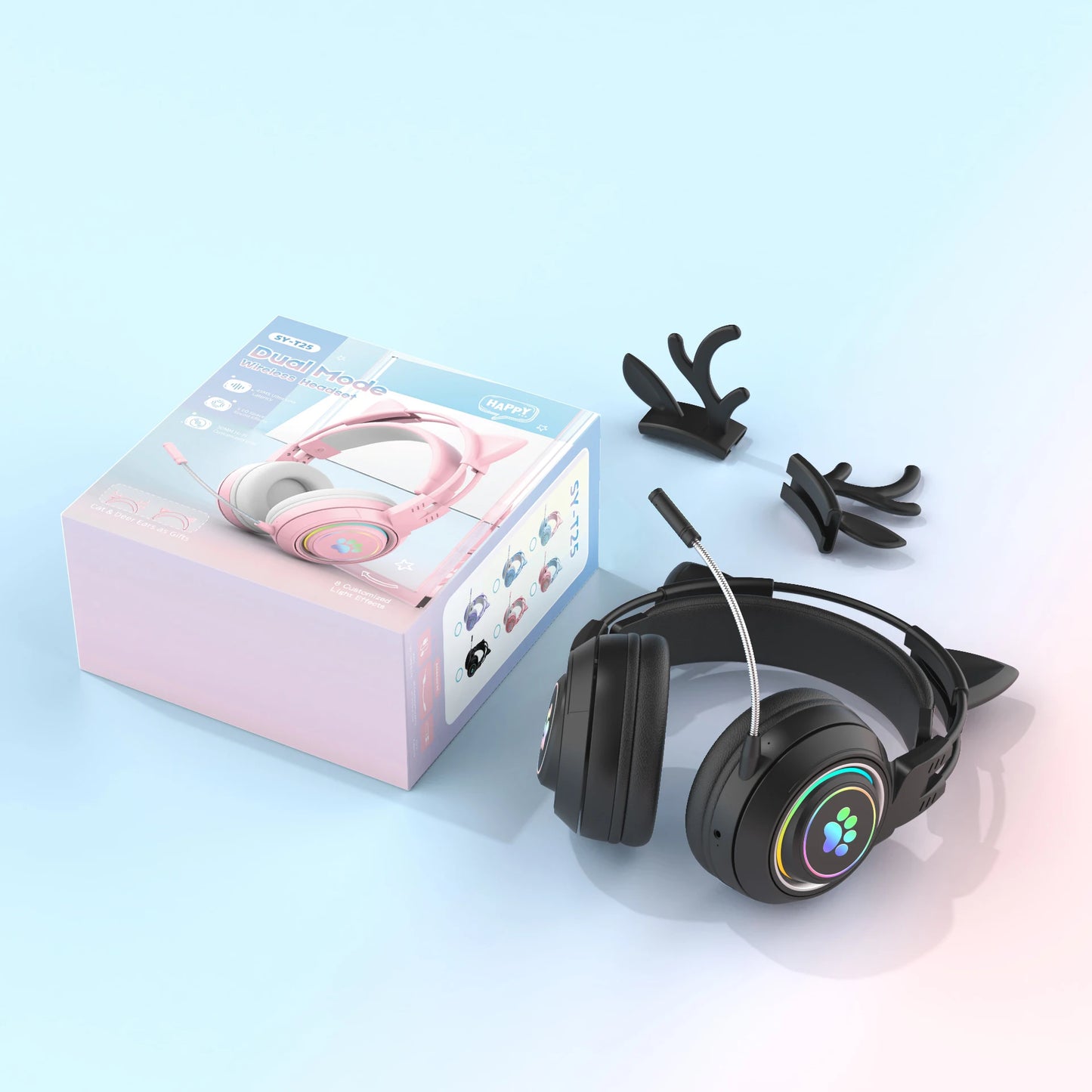 RGB Gaming Headset with Cat Ears and Deer Antlers – Fun Look, Pro Performance!