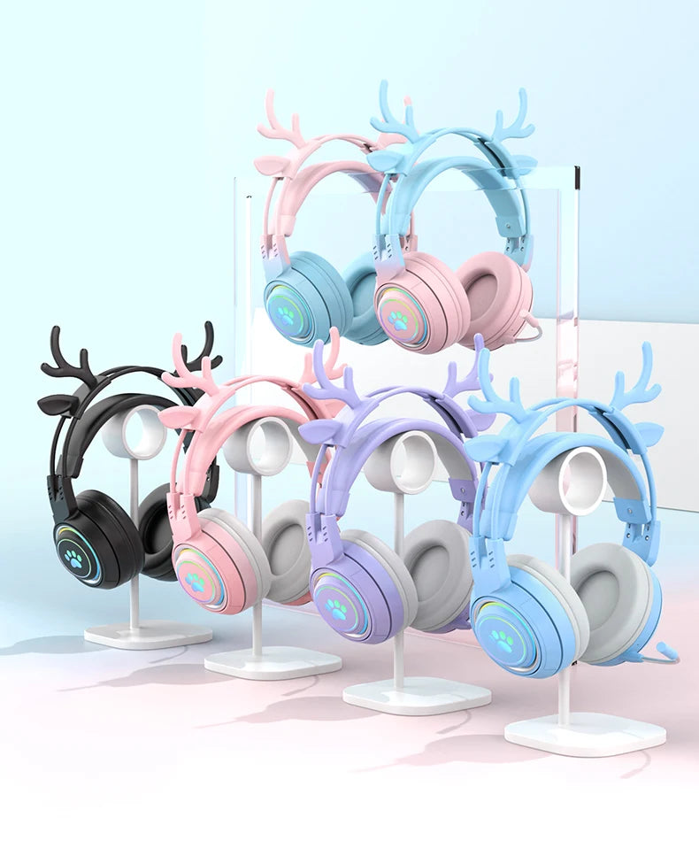 RGB Gaming Headset with Cat Ears and Deer Antlers – Fun Look, Pro Performance!