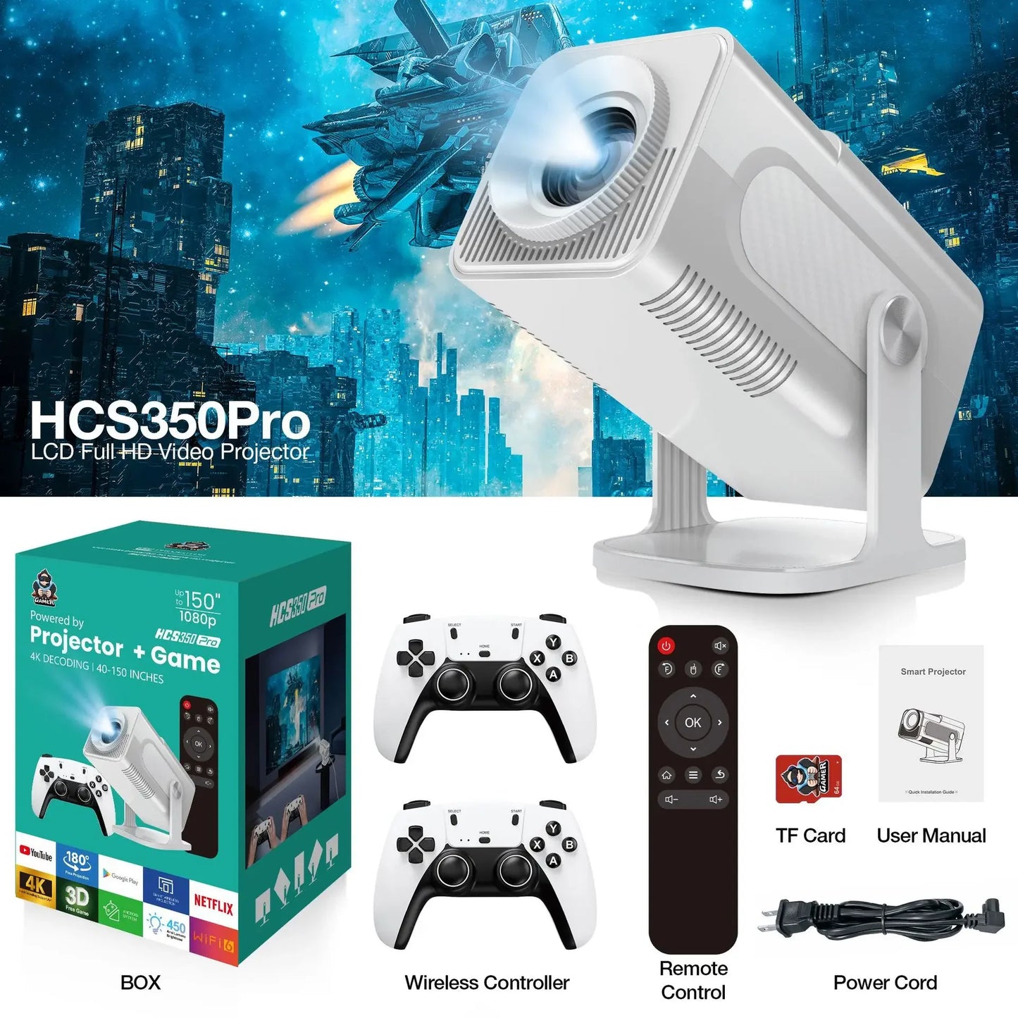 Mini Vidéoprojecteur HCS350 Pro + Manettes 🎮