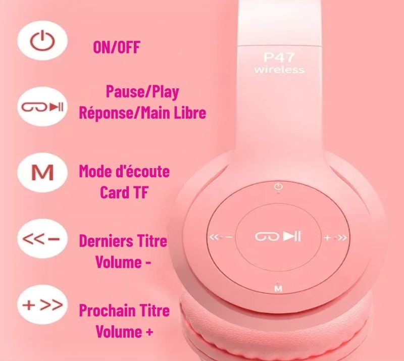 Casque Oreilles de Chat LED Bluetooth P47M