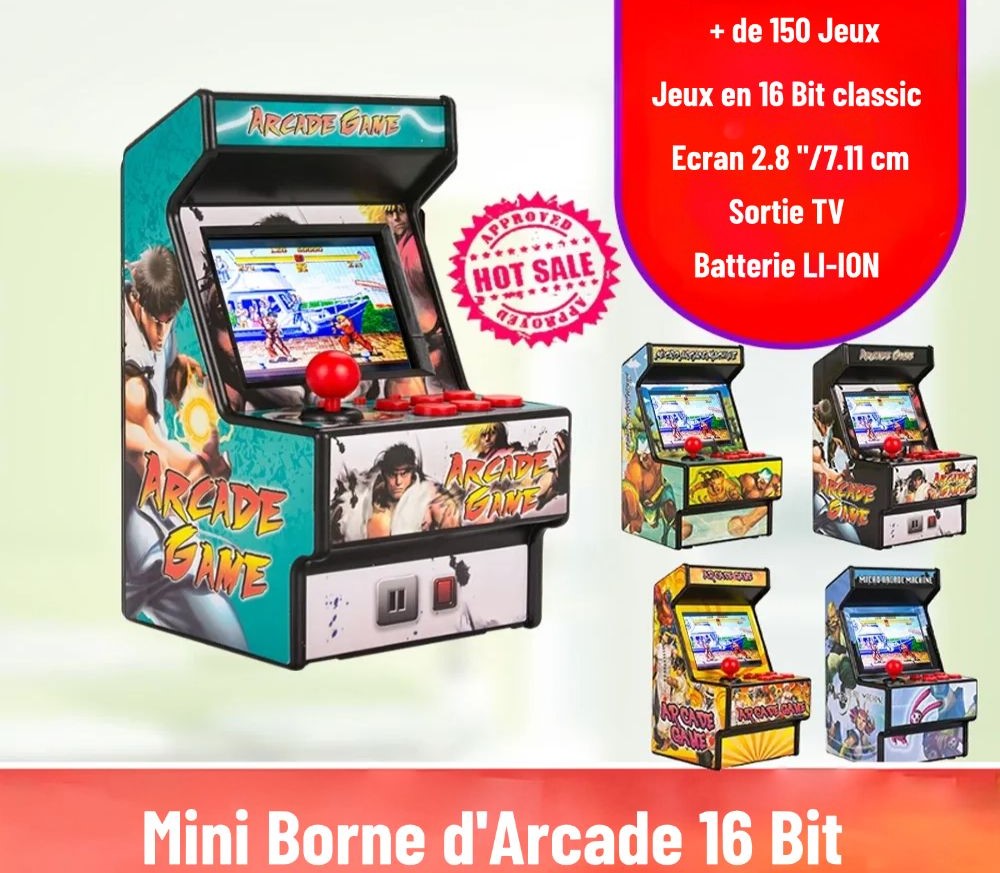 Mini Borne Arcade Rétro – 16-Bit avec 150+ Jeux Classiques 🎮