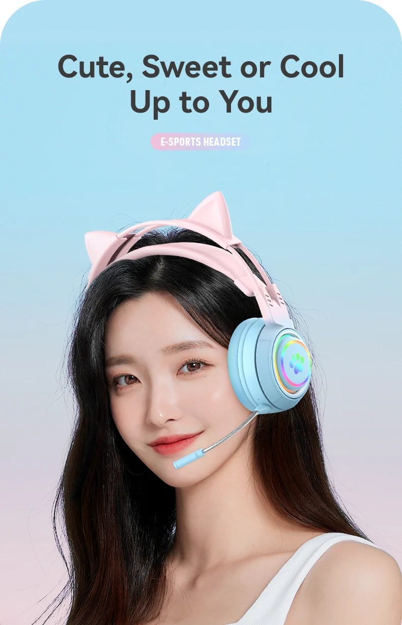 RGB Gaming Headset with Cat Ears and Deer Antlers – Fun Look, Pro Performance!