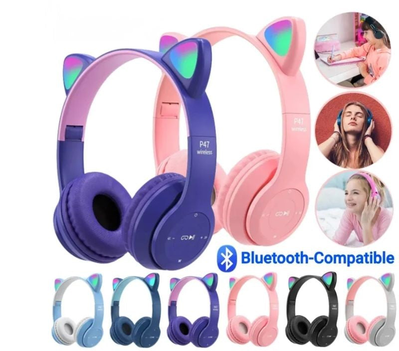 P47M Bluetooth LED Cat Ears Headphones