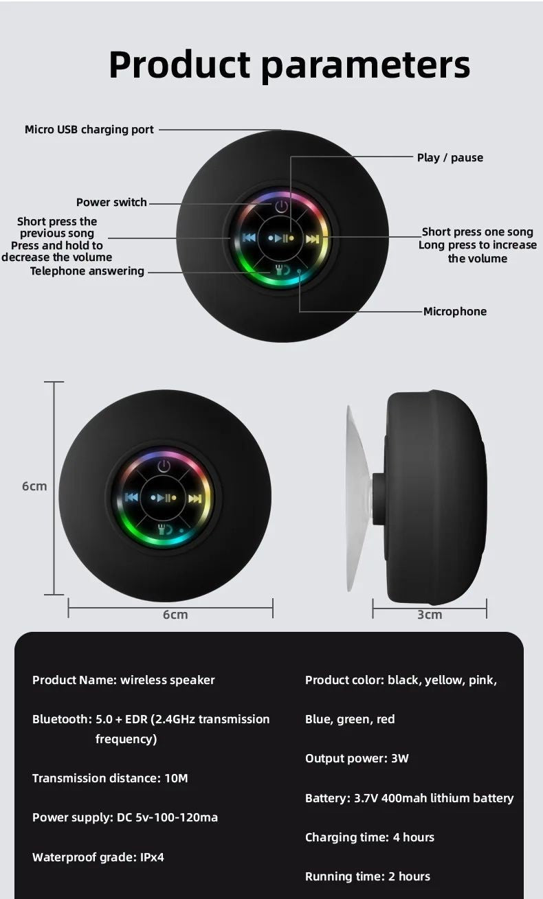 Mini Enceinte Bluetooth Étanche RGB – Son Puissant & Ambiance Lumineuse !