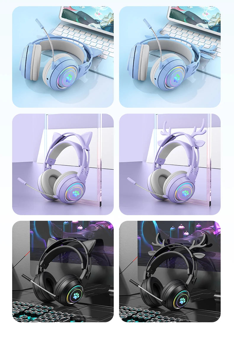 Casque Gaming RGB Oreilles de Chat et Bois de Cerf – Look Fun, Performance Pro !