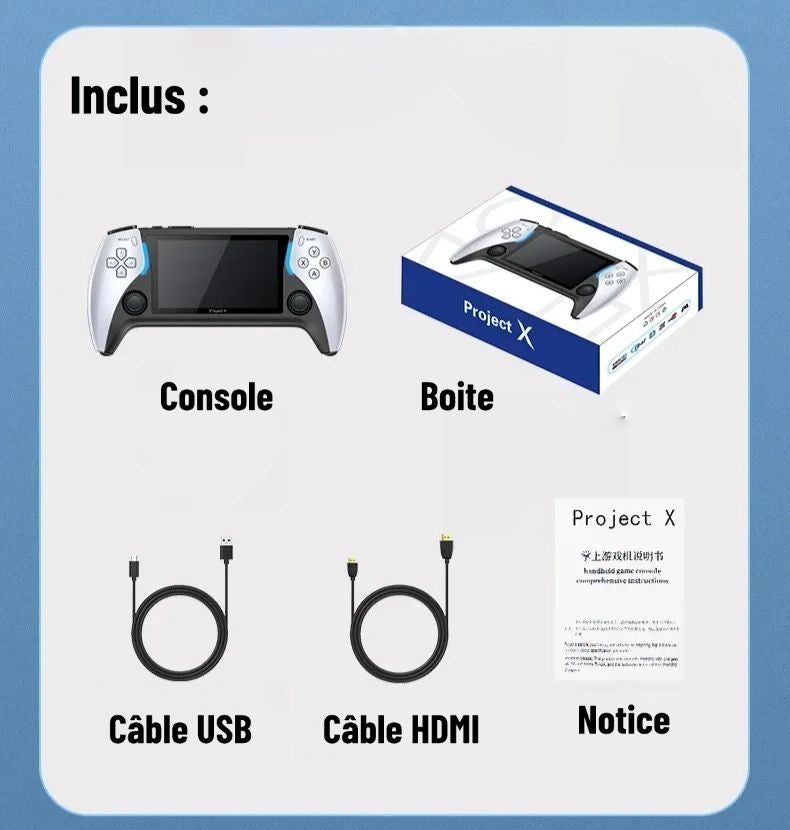 🎮 Console Portable Project X – Écran 4.3" IPS HD, Double Joystick & Multi-Émulateurs